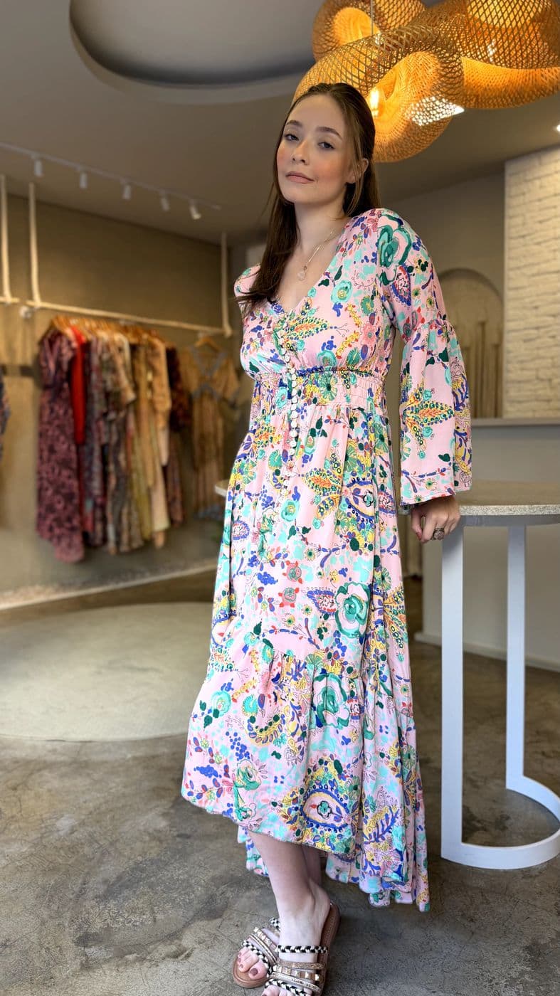 Vestido Midi Jardim Rosa — foto 1